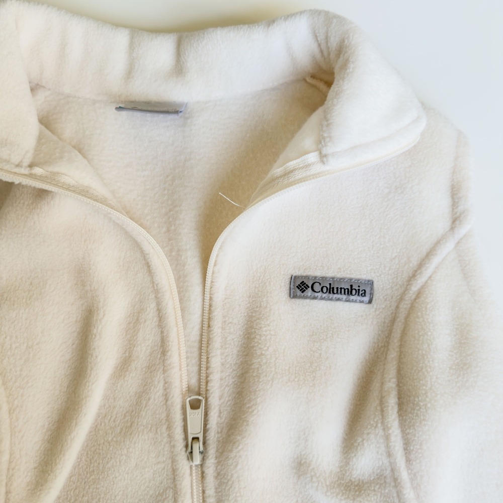 Women's Classic Preppy Columbia Thermal Fleece Vest Off White Size M - Picture 6 of 6
